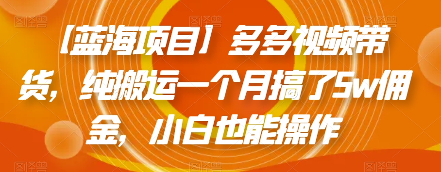 【蓝海项目】多多视频带货，纯搬运一个月搞了5w佣金，小白也能操作【揭秘】-婷好网络资源库