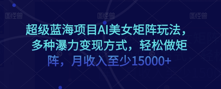 超级蓝海项目AI美女矩阵玩法，多种瀑力变现方式，轻松做矩阵，月收入至少15000+【揭秘】-婷好网络资源库