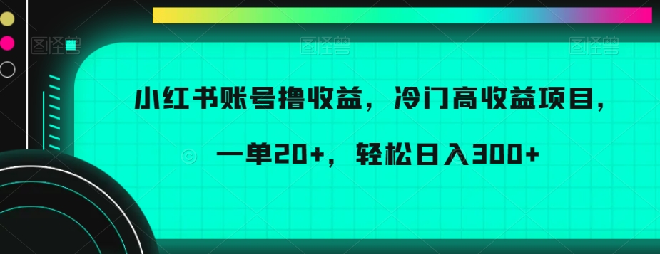 小红书账号撸收益，冷门高收益项目，一单20+，轻松日入300+【揭秘】-婷好网络资源库