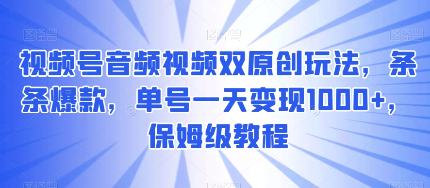 视频号音频视频双原创玩法，条条爆款，单号一天变现1000+，保姆级教程【揭秘】-婷好网络资源库