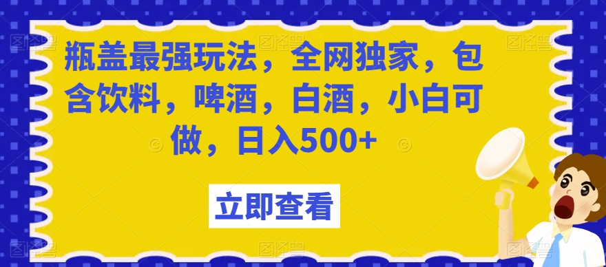 瓶盖最强玩法，全网独家，包含饮料，啤酒，白酒，小白可做，日入500+【揭秘】-婷好网络资源库