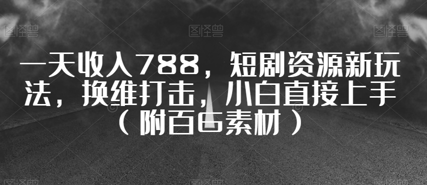 一天收入788，短剧资源新玩法，换维打击，小白直接上手（附百G素材）【揭秘】-婷好网络资源库