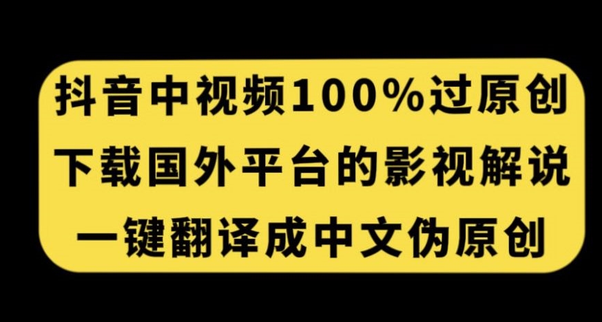 抖音中视频百分百过原创，下载国外平台的电影解说，一键翻译成中文获取收益-婷好网络资源库