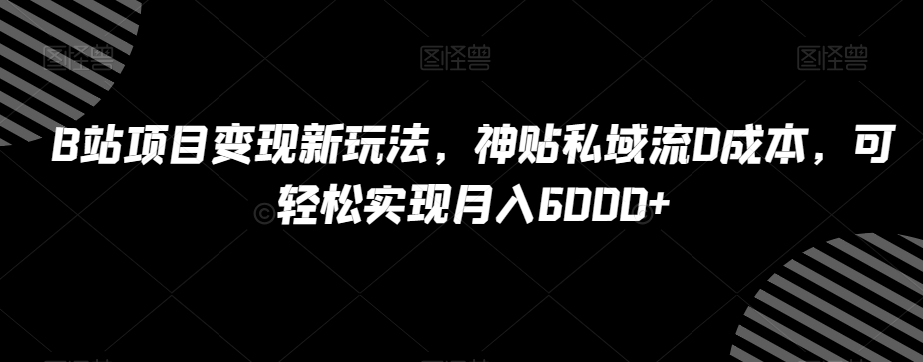 B站项目变现新玩法，神贴私域流0成本，可轻松实现月入6000+【揭秘】-婷好网络资源库