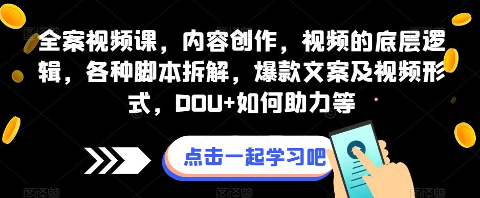 全案视频课，内容创作，视频的底层逻辑，各种脚本拆解，爆款文案及视频形式，DOU+如何助力等-婷好网络资源库