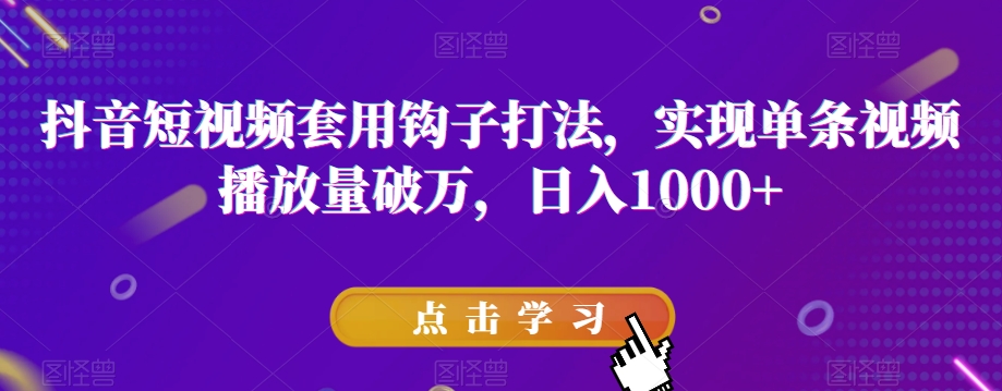 抖音短视频套用钩子打法，实现单条视频播放量破万，日入1000+【揭秘】-婷好网络资源库