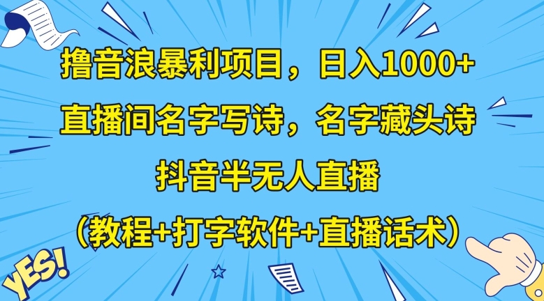 撸音浪暴利项目，日入1000+，直播间名字写诗，名字藏头诗，抖音半无人直播（教程+打字软件+直播话术）【揭秘】-婷好网络资源库