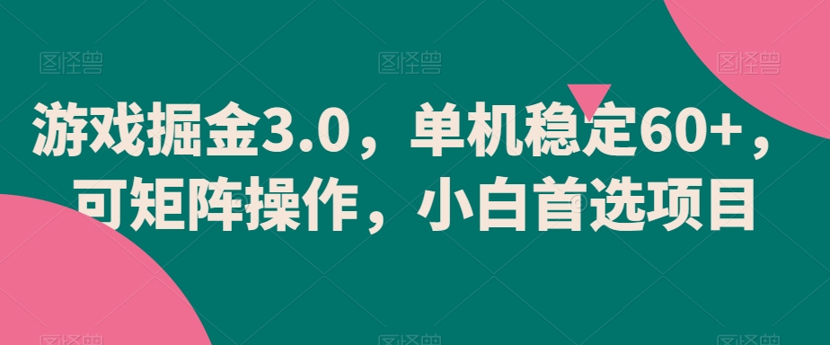 游戏掘金3.0，单机稳定60+，可矩阵操作，小白首选项目【揭秘】-婷好网络资源库