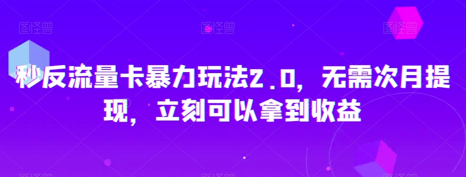 秒反流量卡暴力玩法2.0，无需次月提现，立刻可以拿到收益【揭秘】-婷好网络资源库