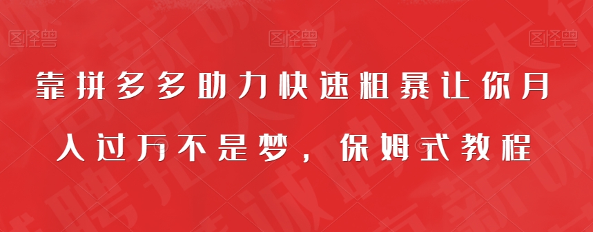 靠拼多多助力快速粗暴让你月入过万不是梦，保姆式教程【揭秘】-婷好网络资源库