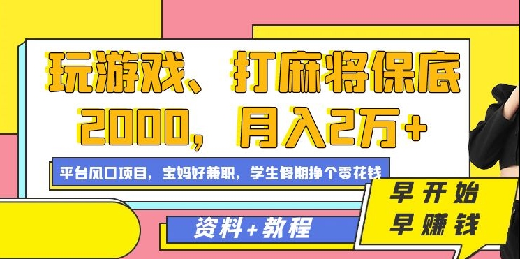 玩游戏、打麻将保底2000，月入2万+，平台风口项目【揭秘】-婷好网络资源库