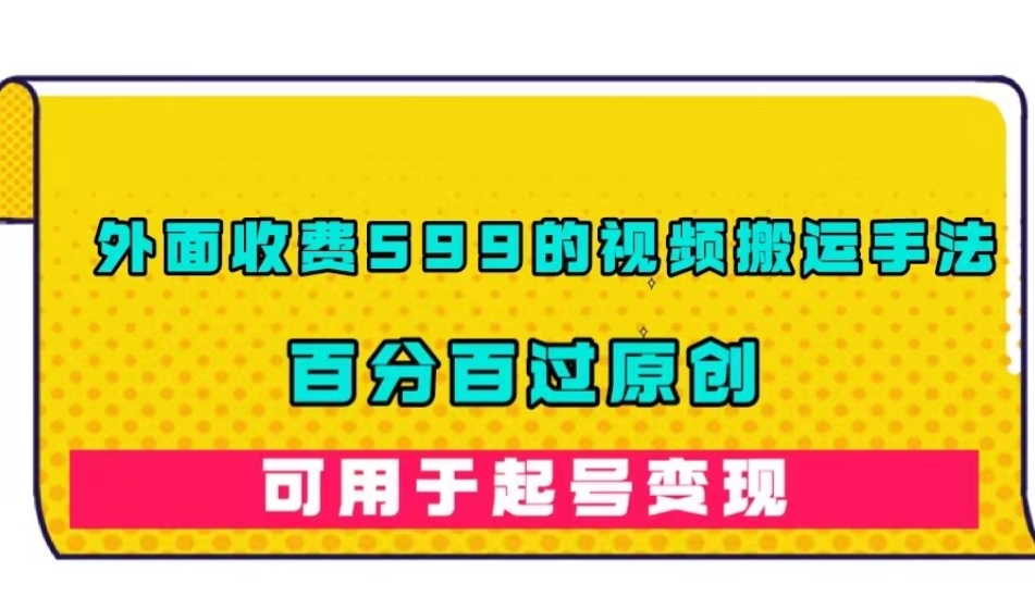 外面收费599的视频搬运手法，百分百过原创，可用起号变现【揭秘】-婷好网络资源库