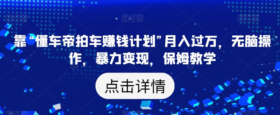 靠“懂车帝拍车赚钱计划”月入过万，无脑操作，暴力变现，保姆教学【揭秘】-婷好网络资源库