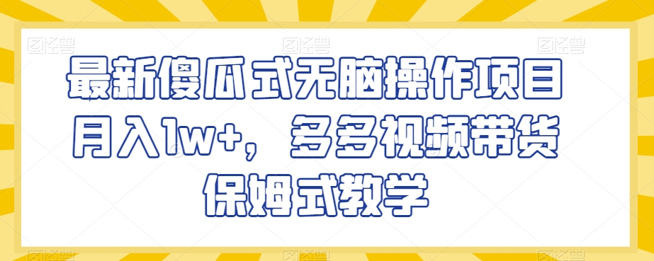 最新傻瓜式无脑操作项目月入1w+，多多视频带货保姆式教学【揭秘】-婷好网络资源库