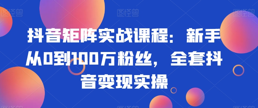 抖音矩阵实战课程：新手从0到100万粉丝，全套抖音变现实操-婷好网络资源库