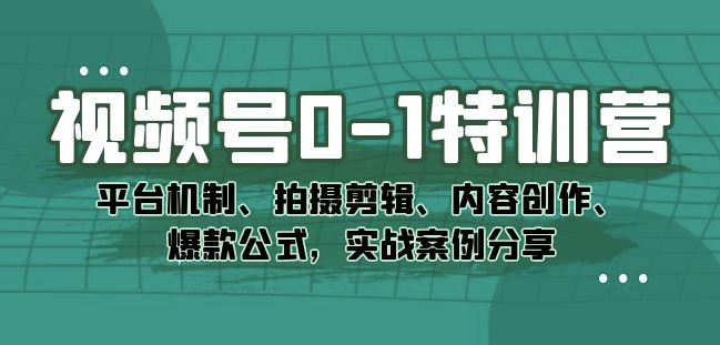 视频号0-1特训营：平台机制、拍摄剪辑、内容创作、爆款公式，实战案例分享-婷好网络资源库