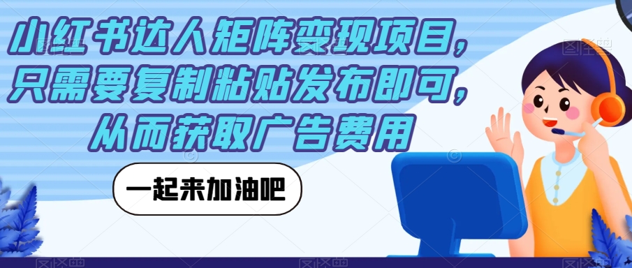 小红书达人矩阵变现项目，只需要复制粘贴发布即可，从而获取广告费用-婷好网络资源库