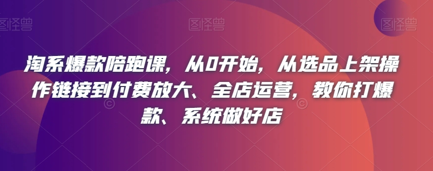 淘系爆款陪跑课，从0开始，从选品上架操作链接到付费放大、全店运营，教你打爆款、系统做好店-婷好网络资源库