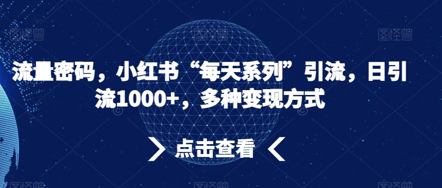 流量密码，小红书“每天系列”引流，日引流1000+，多种变现方式【揭秘】-婷好网络资源库