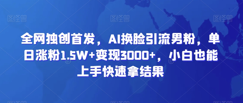 全网独创首发，AI换脸引流男粉，单日涨粉1.5W+变现3000+，小白也能上手快速拿结果【揭秘】-婷好网络资源库