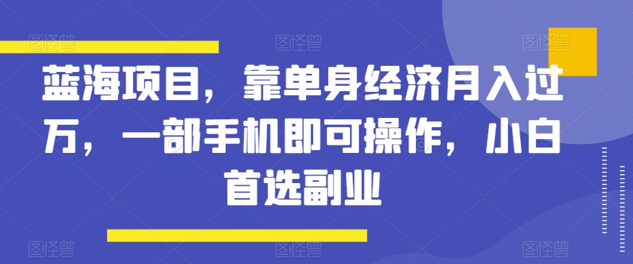 蓝海项目，靠单身经济月入过万，一部手机即可操作，小白首选副业【揭秘】-婷好网络资源库