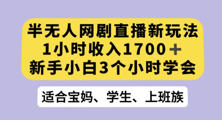 半无人网剧直播新玩法，1小时收入1700+，新手小白3小时学会【揭秘】-婷好网络资源库