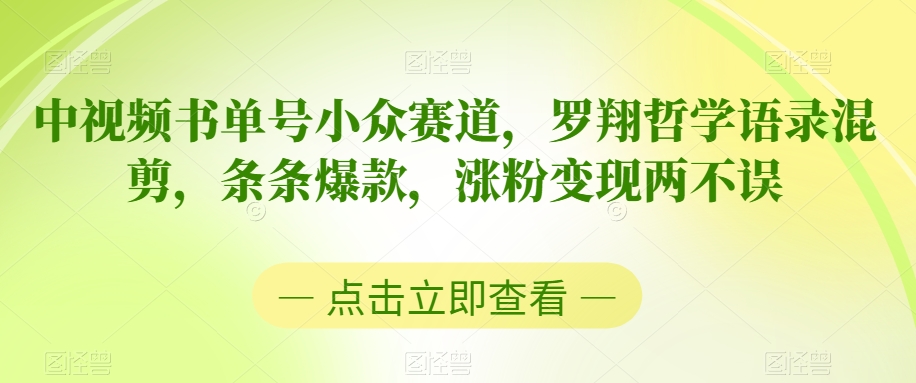 中视频书单号小众赛道，罗翔哲学语录混剪，条条爆款，涨粉变现两不误【揭秘】-婷好网络资源库