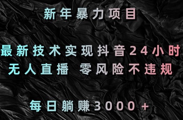 新年暴力项目，最新技术实现抖音24小时无人直播，零风险不违规，每日躺赚3000＋【揭秘】-婷好网络资源库