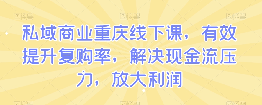 私域商业重庆线下课，有效提升复购率，解决现金流压力，放大利润-婷好网络资源库