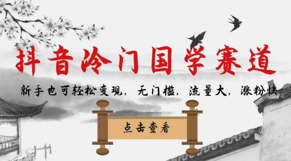 抖音冷门国学赛道，新手也可轻松变现，无门槛，流量大，涨粉快-婷好网络资源库