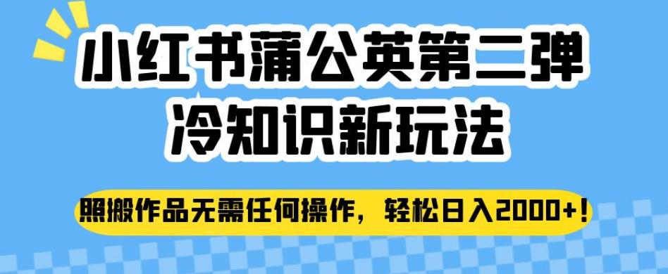 小红书蒲公英第二弹冷知识新玩法，照搬作品无需任何操作，轻松日入2000+【揭秘】-婷好网络资源库