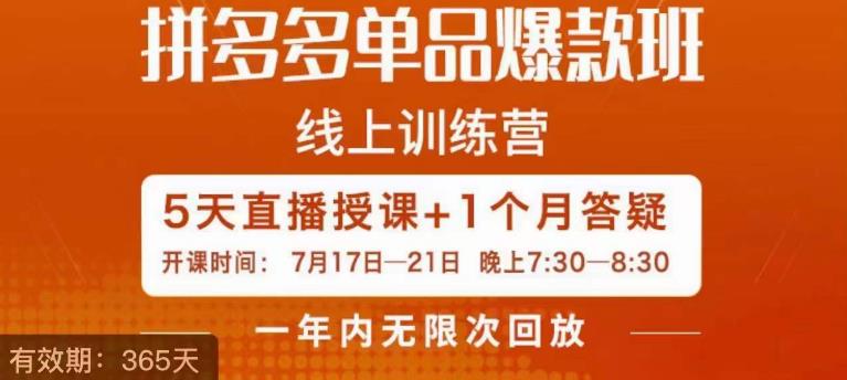 钟辰·拼多多单品爆款班，一个拼多多超级爆款养一个团队-婷好网络资源库