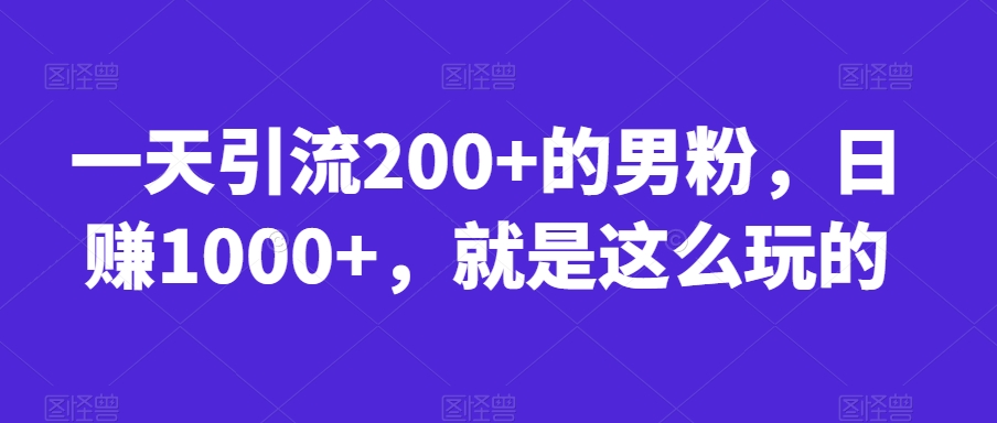 一天引流200+的男粉，日赚1000+，就是这么玩的【揭秘】-婷好网络资源库