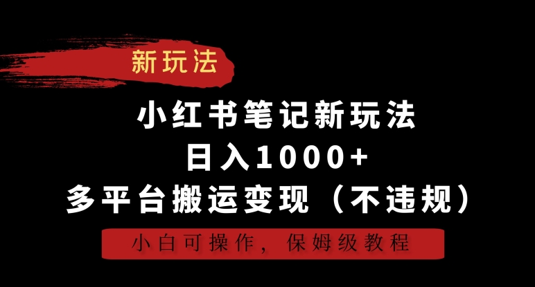 小红书笔记新玩法，日入1000+，多平台搬运变现（不违规），小白可操作，保姆级教程【揭秘】-婷好网络资源库