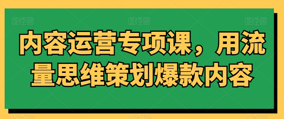 内容运营专项课，用流量思维策划爆款内容-婷好网络资源库