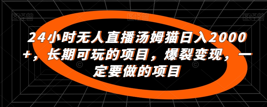 24小时无人直播汤姆猫日入2000+，长期可玩的项目，爆裂变现，一定要做的项目【揭秘】-婷好网络资源库