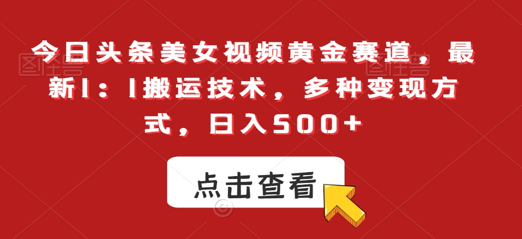 今日头条美女视频黄金赛道，最新1：1搬运技术，多种变现方式，日入500+【揭秘】-婷好网络资源库