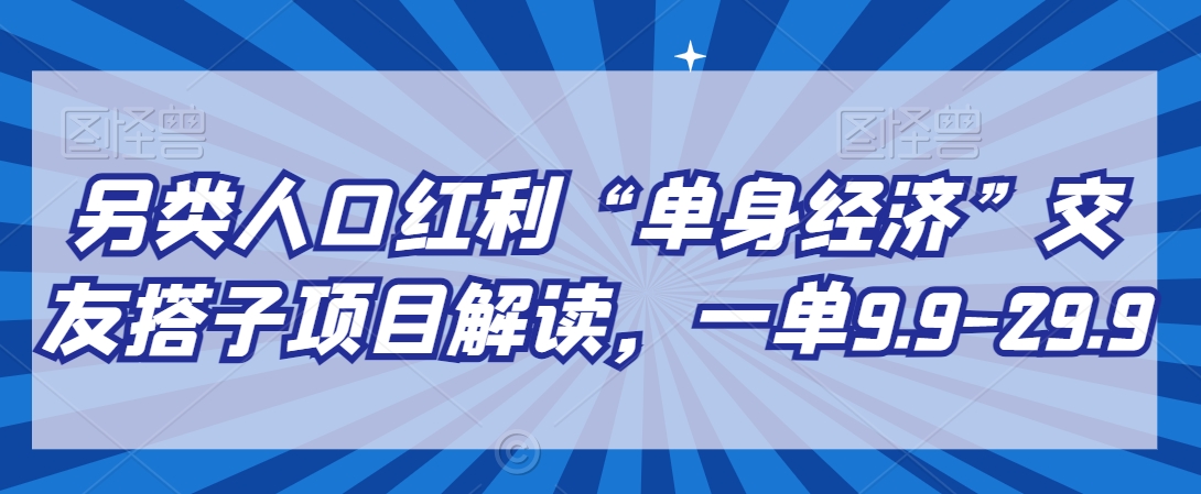 另类人口红利“单身经济”交友搭子项目解读，一单9.9-29.9【揭秘】-婷好网络资源库