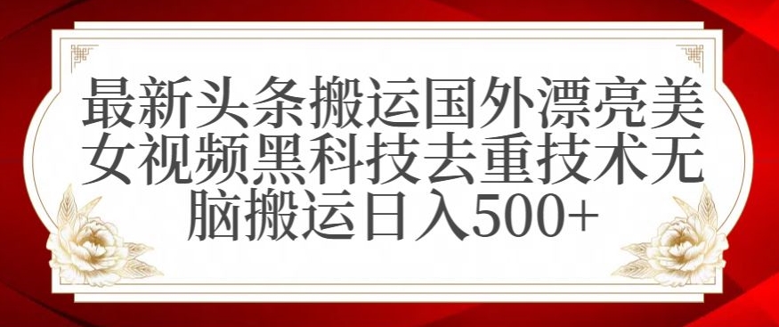 最新头条搬运国外漂亮美女视频黑科技去重技术无脑搬运日入500+【揭秘】-婷好网络资源库