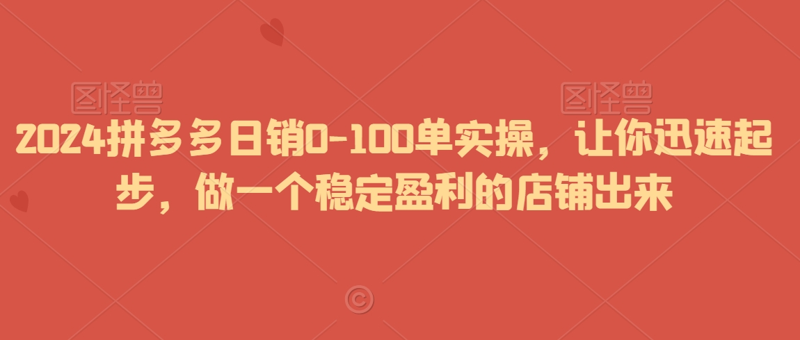 2024拼多多日销0-100单实操，让你迅速起步，做一个稳定盈利的店铺出来-婷好网络资源库