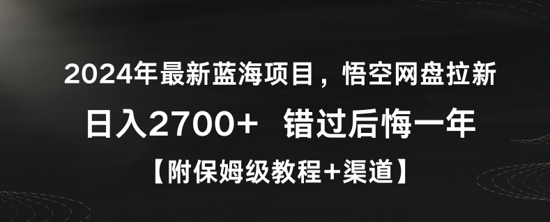 2024年最新蓝海项目，悟空网盘拉新，日入2700+错过后悔一年【附保姆级教程+渠道】【揭秘】-婷好网络资源库