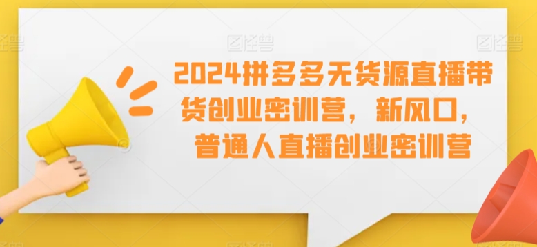 2024拼多多无货源直播带货创业密训营，新风口，普通人直播创业密训营-婷好网络资源库