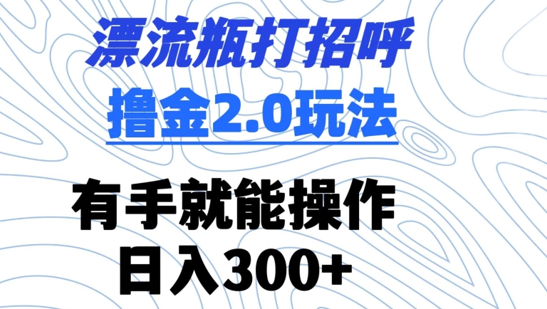 漂流瓶打招呼撸金2.0玩法，有手就能做，日入300+【揭秘】-婷好网络资源库