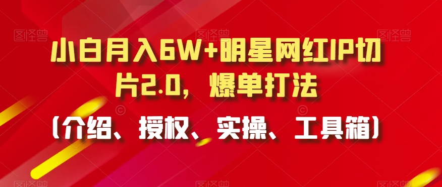 小白月入6W+明星网红IP切片2.0，爆单打法（介绍、授权、实操、工具箱）【揭秘】-婷好网络资源库