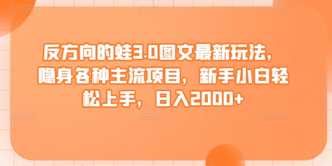 反方向的蛙3.0图文最新玩法，隐身各种主流项目，新手小白轻松上手，日入2000+【揭秘】-婷好网络资源库