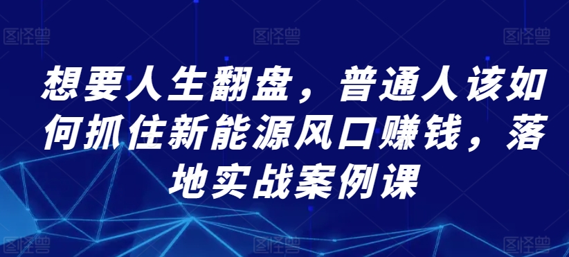 想要人生翻盘，普通人该如何抓住新能源风口赚钱，落地实战案例课-婷好网络资源库