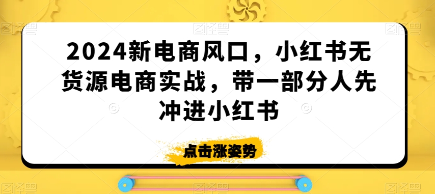 2024新电商风口，小红书无货源电商实战，带一部分人先冲进小红书-婷好网络资源库