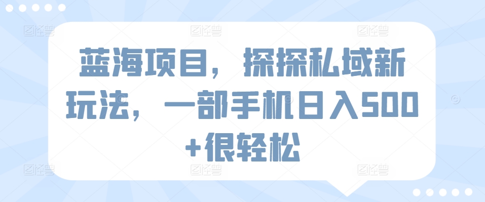 蓝海项目，探探私域新玩法，一部手机日入500+很轻松【揭秘】-婷好网络资源库