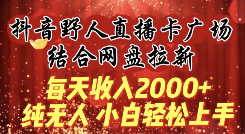 每天收入2000+，抖音野人直播卡广场，结合网盘拉新，纯无人，小白轻松上手【揭秘】-婷好网络资源库