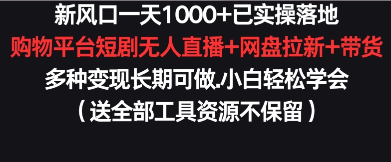 新风口一天1000+已实操落地购物平台短剧无人直播+网盘拉新+带货多种变现长期可做【揭秘】-婷好网络资源库